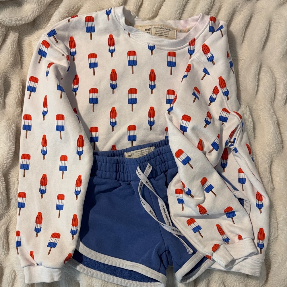 Minimalist Folk kids Popsicle Print Sweatshirt and Blue Shorts Set